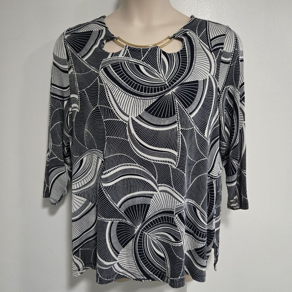 Chico's‎ Travelers Size 3 (XL) Navy Blue Stretch Knit Tunic w/ Metal Detail